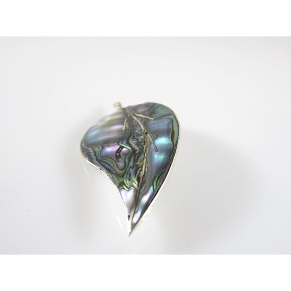 Vintage Mid Century Leaf Brooch Inlaid Abalone Sterling Silver Signed EGC Cuerna - Picture 3 of 7